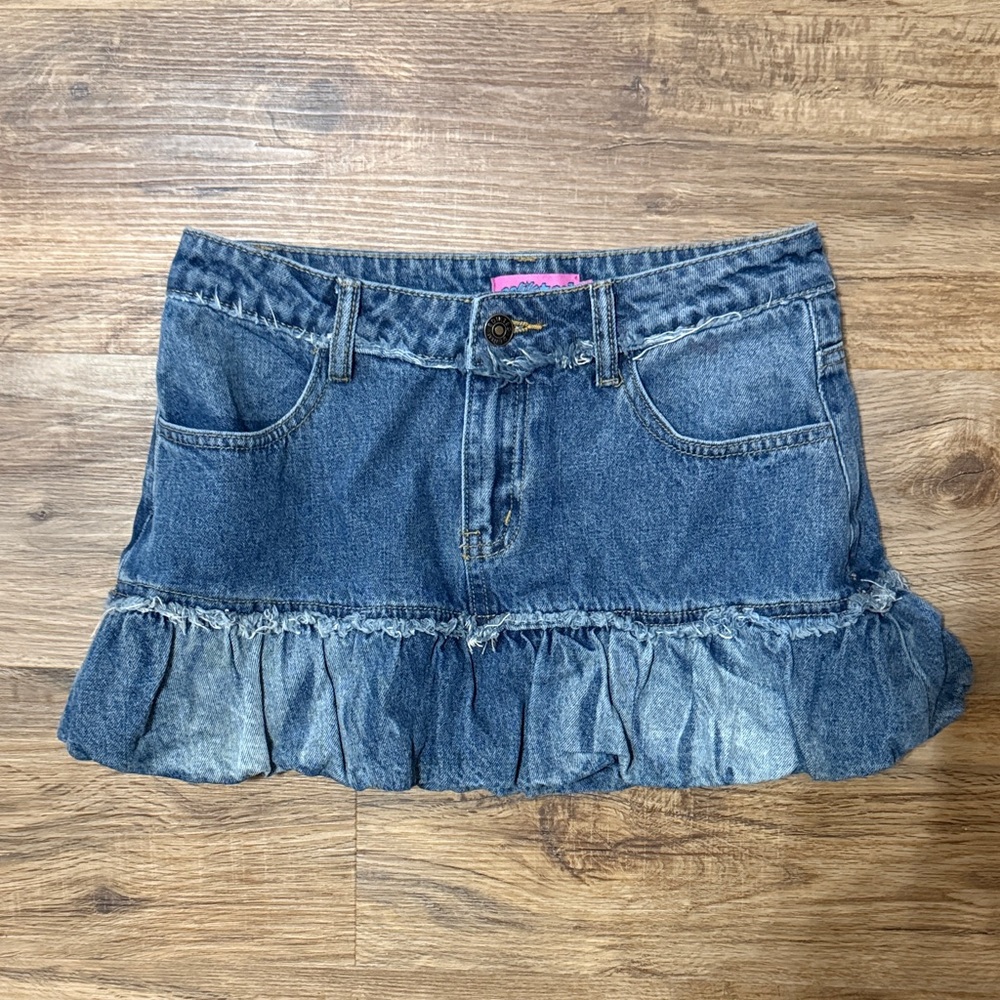 Edikted Denim Ruffle Skirt